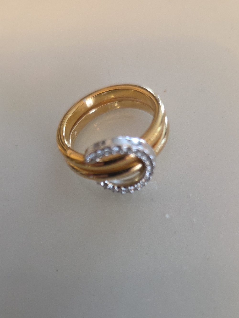 Gold and Silver Knot Ring with Crystal Accents - Women Jewelry